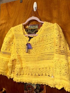 Yellow Crochet Knit Women's top